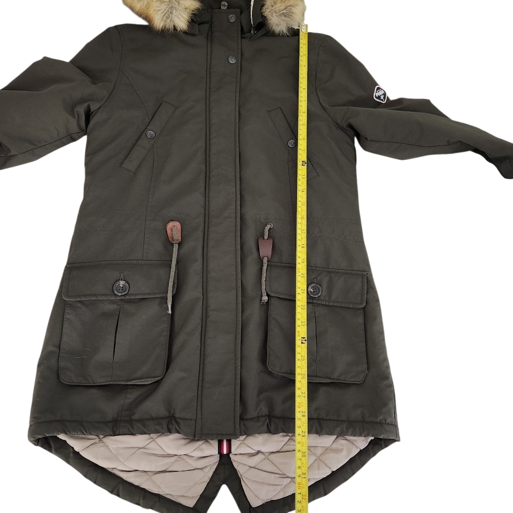 PUFFA Olive Green Faux-Fur Trim Parka Coat small - Picture 14 of 16